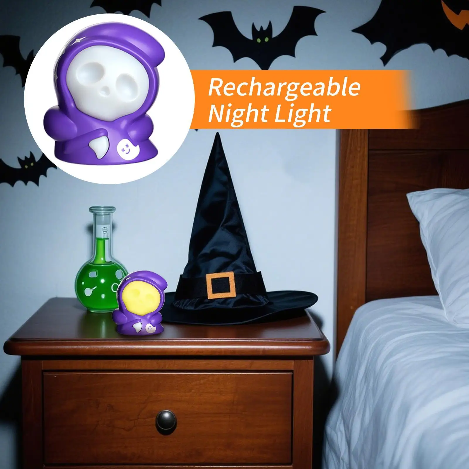

Ghost Light Halloween Ghost Led Light With 3-Color Portable Car Lamp Decor With Pull-Back Wheels For Bedside Indoor Bathroom
