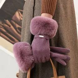 Gants épais en velours à écran tactile pour femmes, mitaines, fourrure de lapin, chaud, élégant, hiver