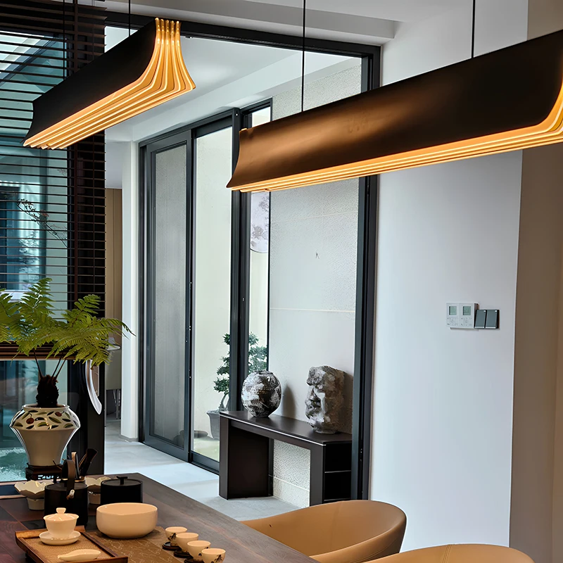 

Post Modern Long Linear Pendant Light For Dining Room Kitchen Table Island Black Gold Creative Book Shape Design LED Chandelier