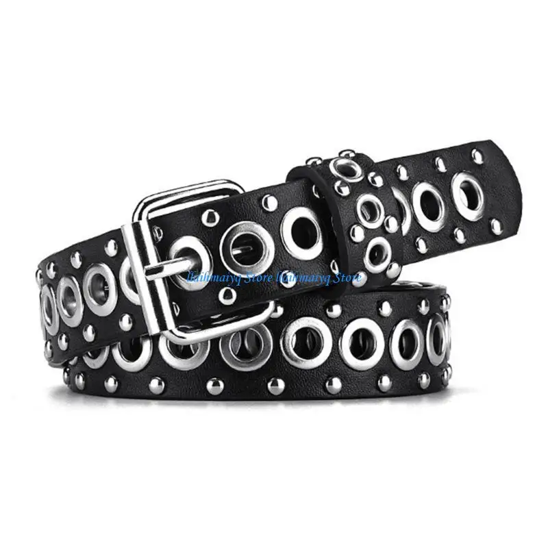 

573B Large Eyelets PU Belt Subcultures Waist Belt Elegant Rivet Studded Waistband Jeans Pants Belt Girl Clothing Accs