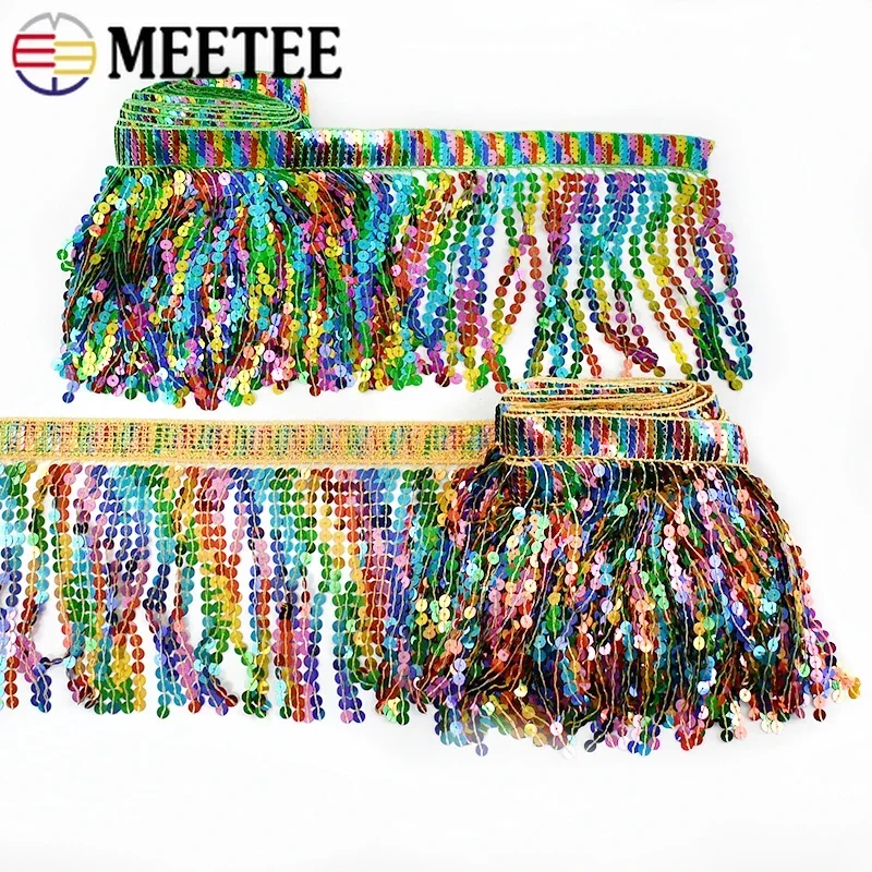 1/2/3Yards 16cm Rainbow Sequin Tassel Fringe Ethnic Beaded Lace Trim For Sewing Dance Skirt DIY Curtain Decoration Accessories