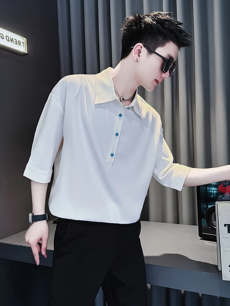 

Casual Ice Silk irt Men's ort Sve Slim Fit Breathable Summer Thin Five Sve Casual irt Haome Trendy Summer irt