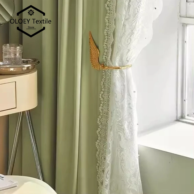 

Luxury Double Layer French Curtains for Living Room Custom Lace Sheer Blackout Embroidered High End Window Drapes Romantic Sheer