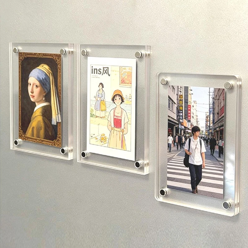 5PCS Acrylic Fridge Magnetic Frame Clear Double Sided Magnet Frame Mini Refrigerator Picture Frame for 5 Inches Photo Display