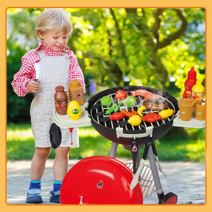 BBQ Grill Set - Toy Barbecue Grill Set for Kids - Includes Accessories and Play Food - Ages 3 and Up Christmas Birthday Gift