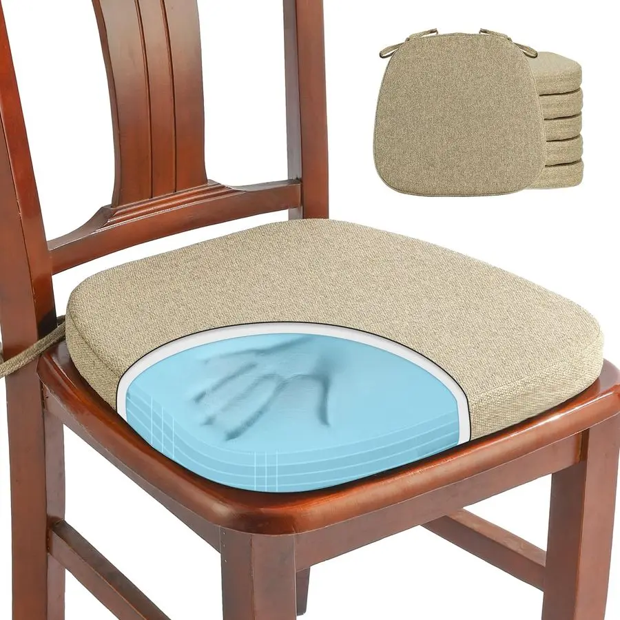

6 Pack Memory Foam Chair Cushions for Dining Chairs, Friendly Woven Fabric 16 UShape Comfortable Kitchen Chair Pads, Removable