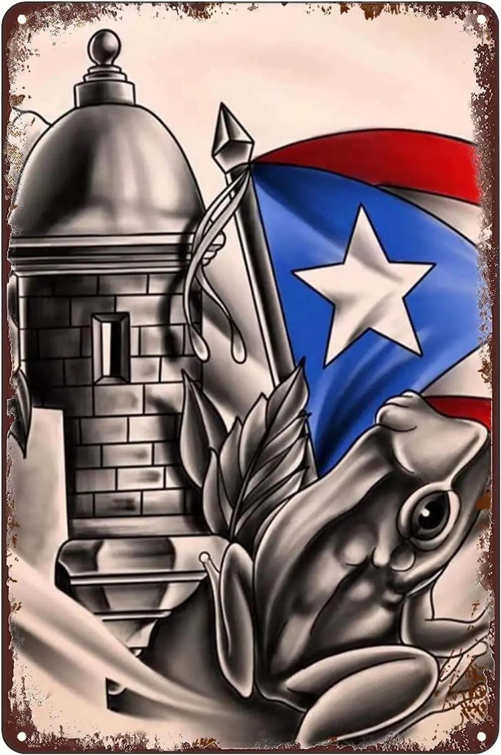 Vintage Metal Signs Puerto Rico Flag Tin Sign Frog Patriotic Poster Wall Art Decor Plaque for Home Bar Pub Club Cafe Modern sign