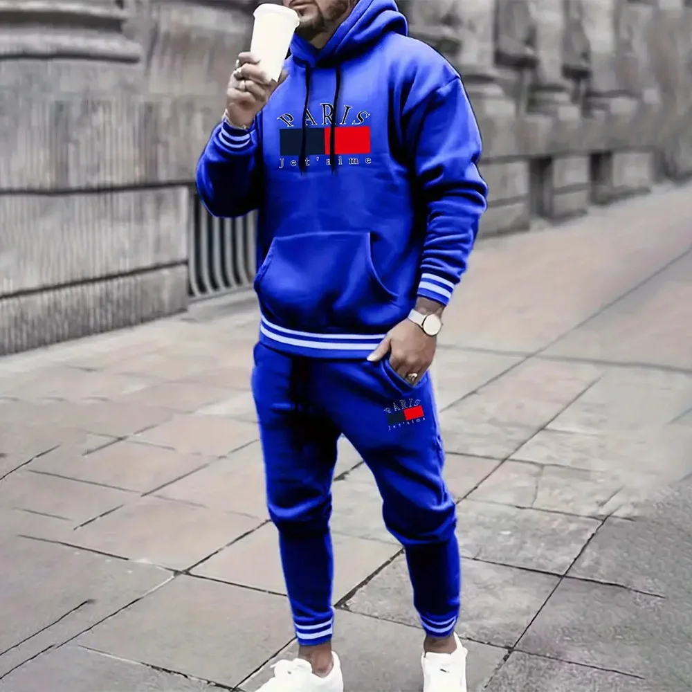 Paris stitching 3D printing retro 2 hoodie sweatpants men autumn and winter casual street men fashion sweatshirt hoodie