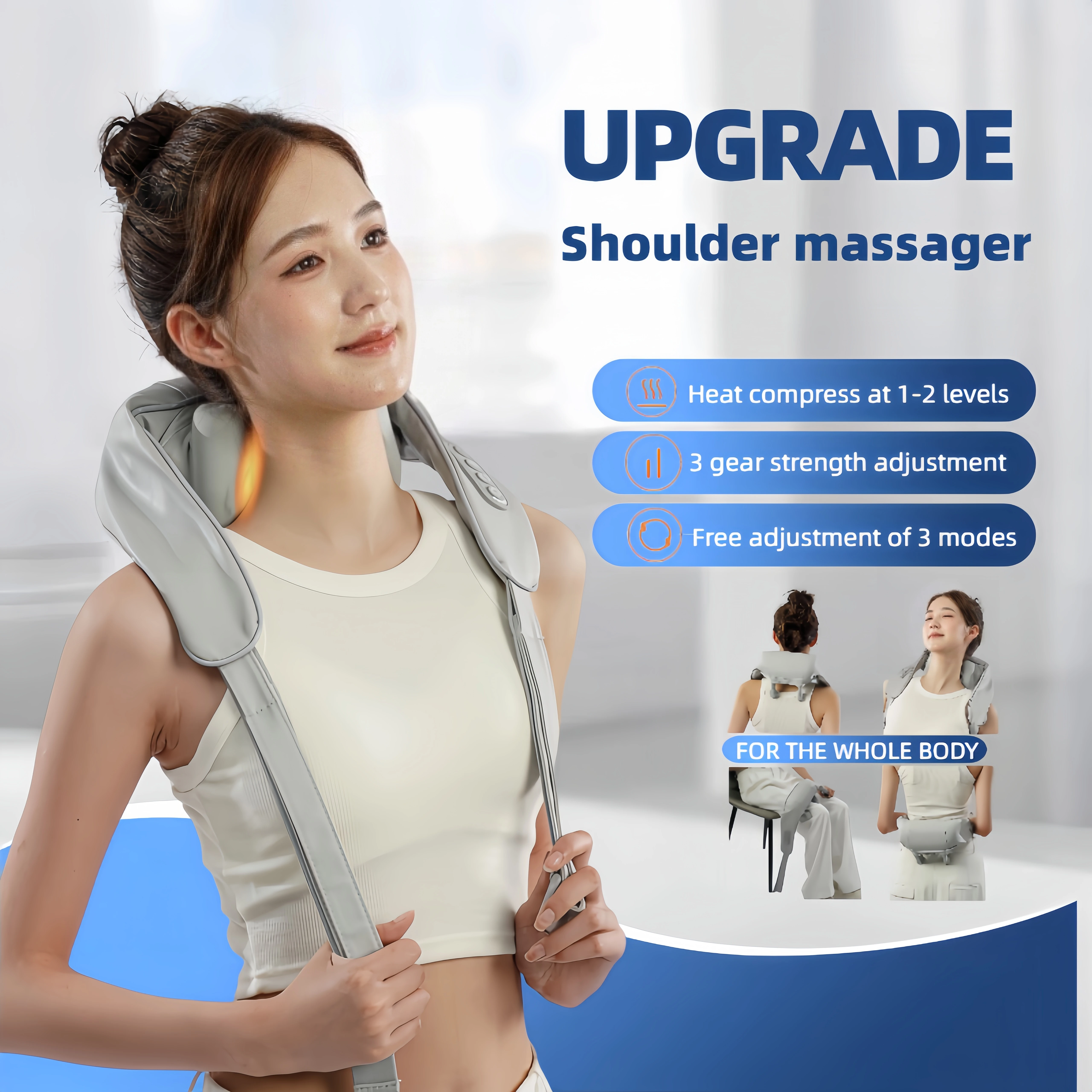 Wireless Neck and Back Massager Electric Neck Shoulder Massager, 6D Shiatsu Kneading Massage Shawl Cervical Trapezius Massager