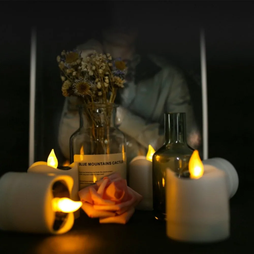 

6pcs Waterproof Solar Tea Lights Simulation Flameless Romantic Terrace Lamp Warm Light Flickering Landscape Candle Lights