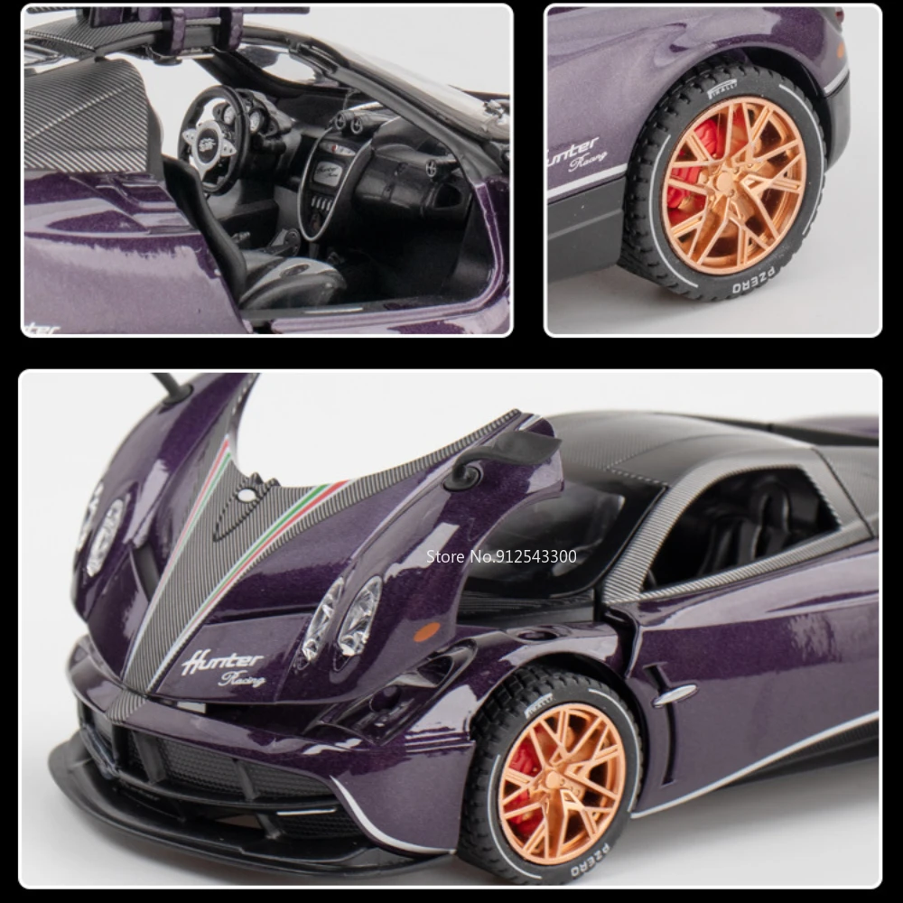 1:22 pagani huayra modelo de carro esportivo brinquedo liga diecast portas abertas som luz puxar para trás supercar em miniatura feriado crianças presentes