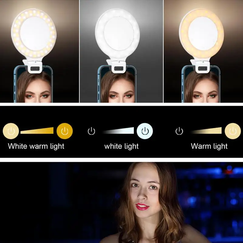 Selfie Light, 60 LED 800mAh Rechargeable Cell Phone Fill Light 3 Level Brightness, Portable Clip on Light