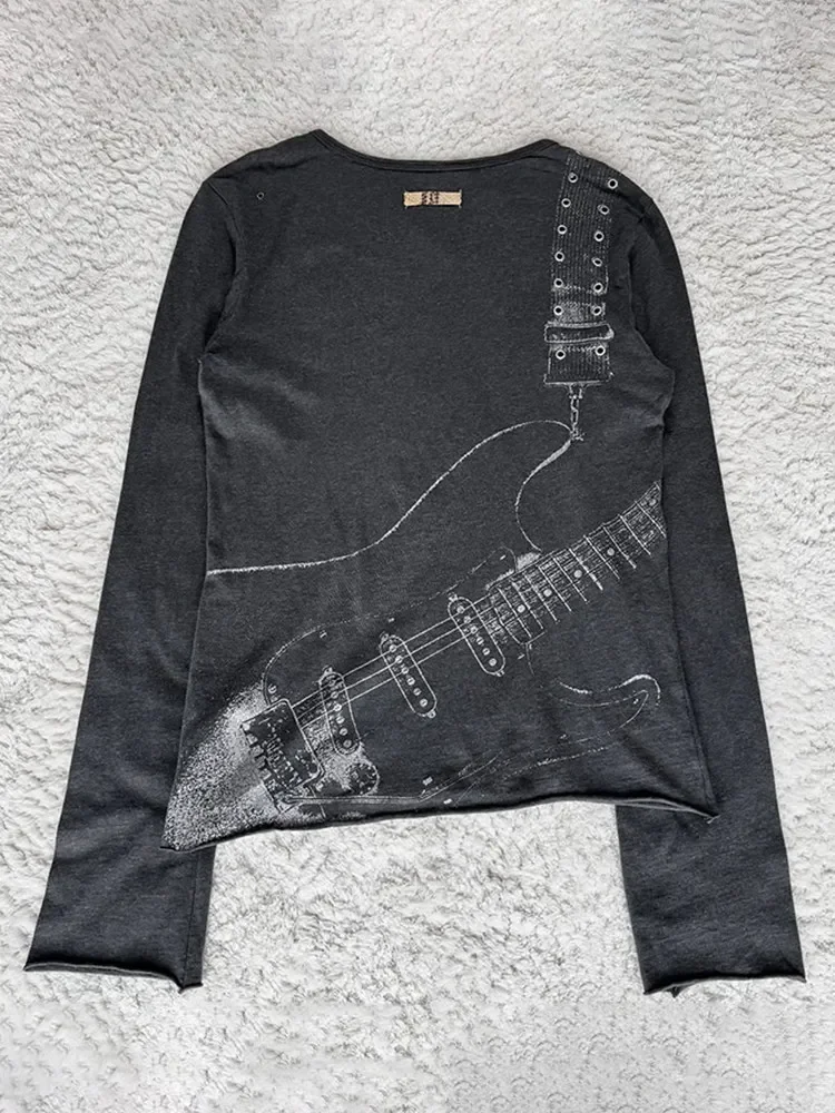 

IfSixWasNine00SS Visual Rock Punk Guitar Print Long Sleeve T-Shirt