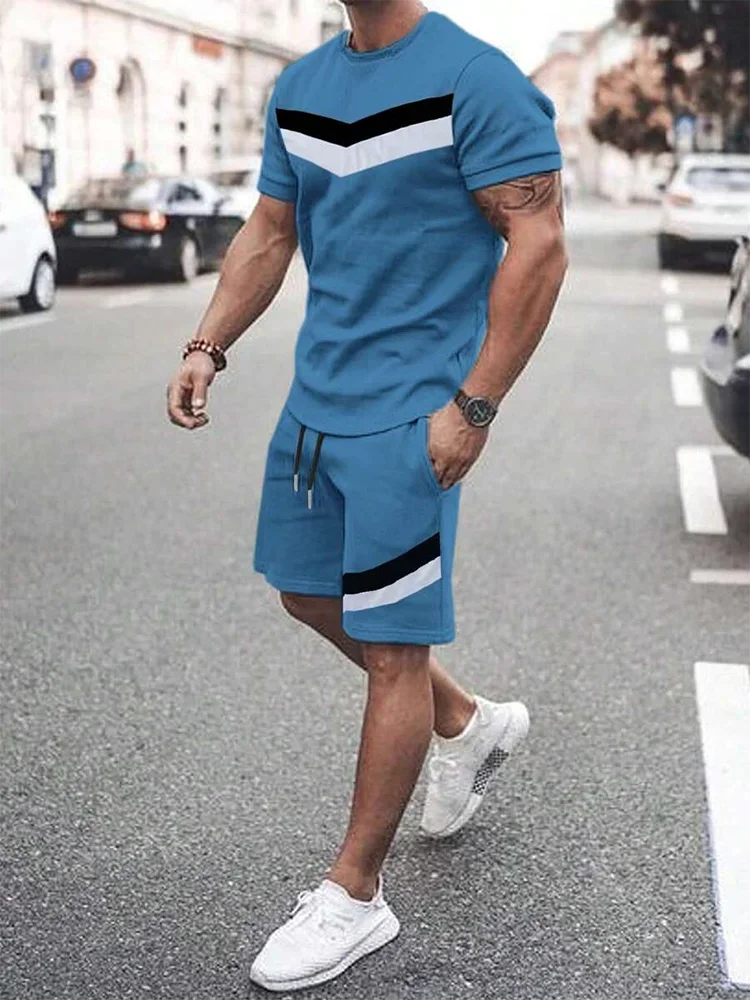 Set sportivo da uomo traspirante ad asciugatura rapida con stampa 3D taglie forti Pantaloncini combinati Abbigliamento casual fitness dal design elegante a righe