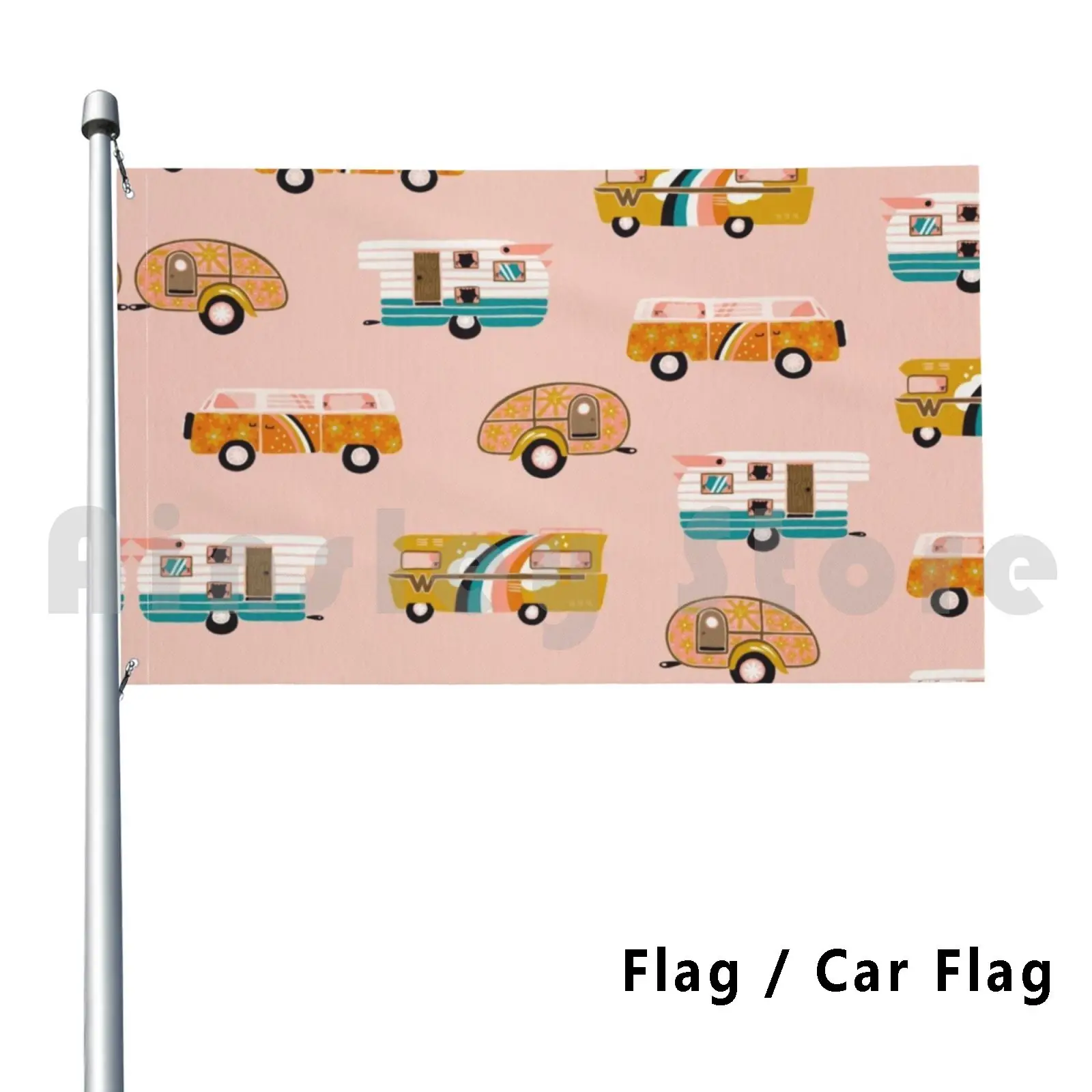 Retro Road Trip – Pink Palette Flag Car Flag Funny Camping Rv Car Vehicle Vintage Retro Van Van Life