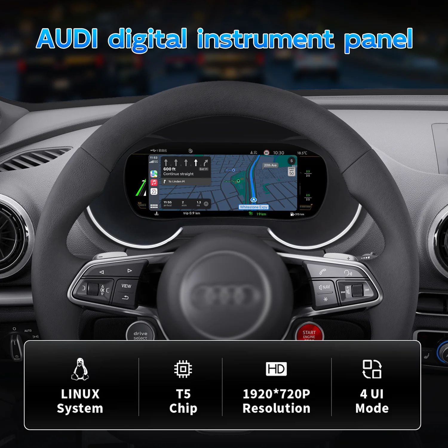 A3 Upgrade Dashboard Displayer Digital Cluster Instrument Speedometer Wireless CarPlay For 2013-2020 A3