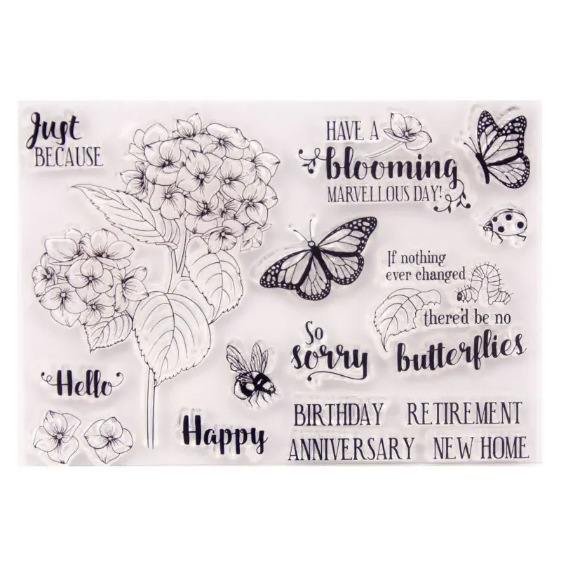 Spring Flowers Leaves Clear Rubber Stamps for Scrapbooking Card Making  Butterfly Caterpillar Ladybug Bee for Happy Birthday