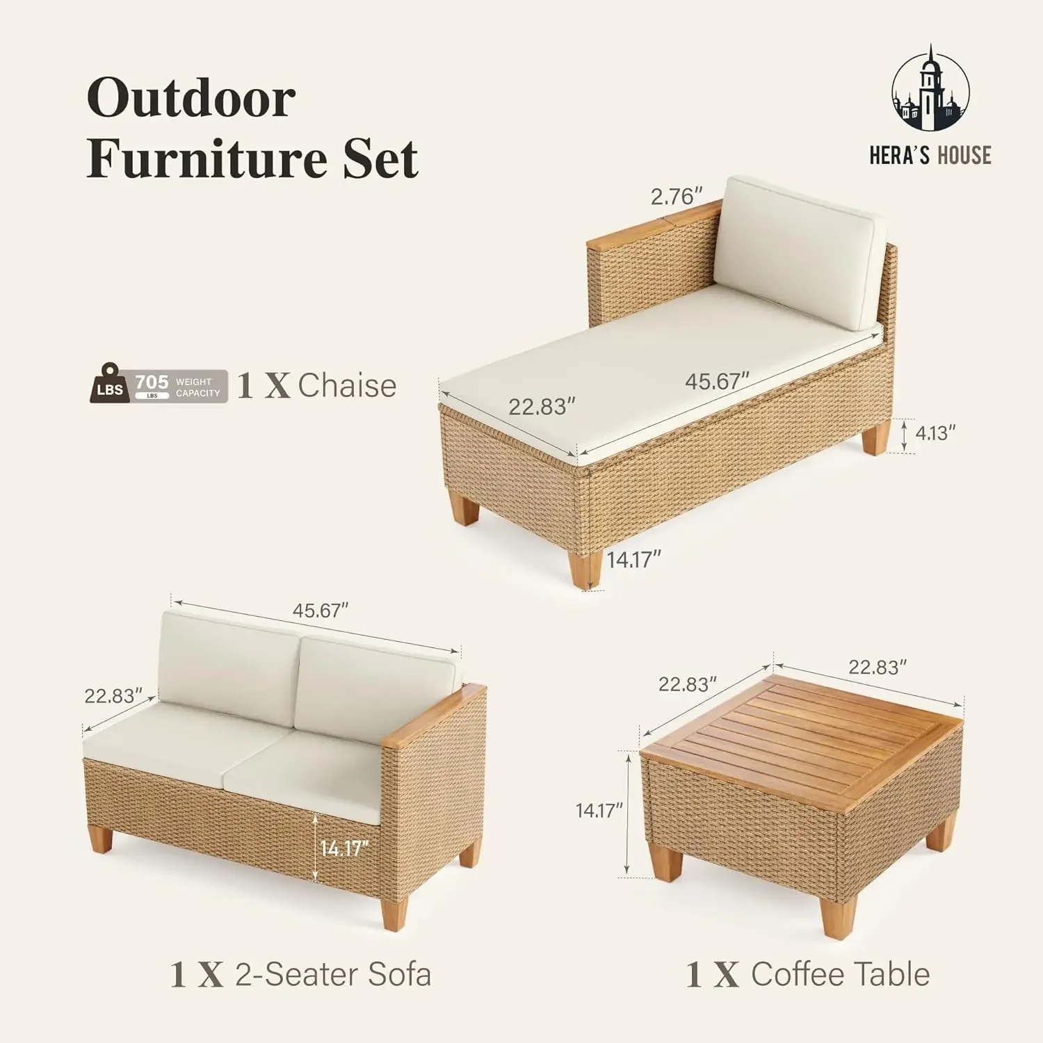 Small Patio Furniture Set, All Weather 3 Pieces Wicker Outdoor Sectional Set,Yellow Rattan Conversation Set with Lounge Sofa and