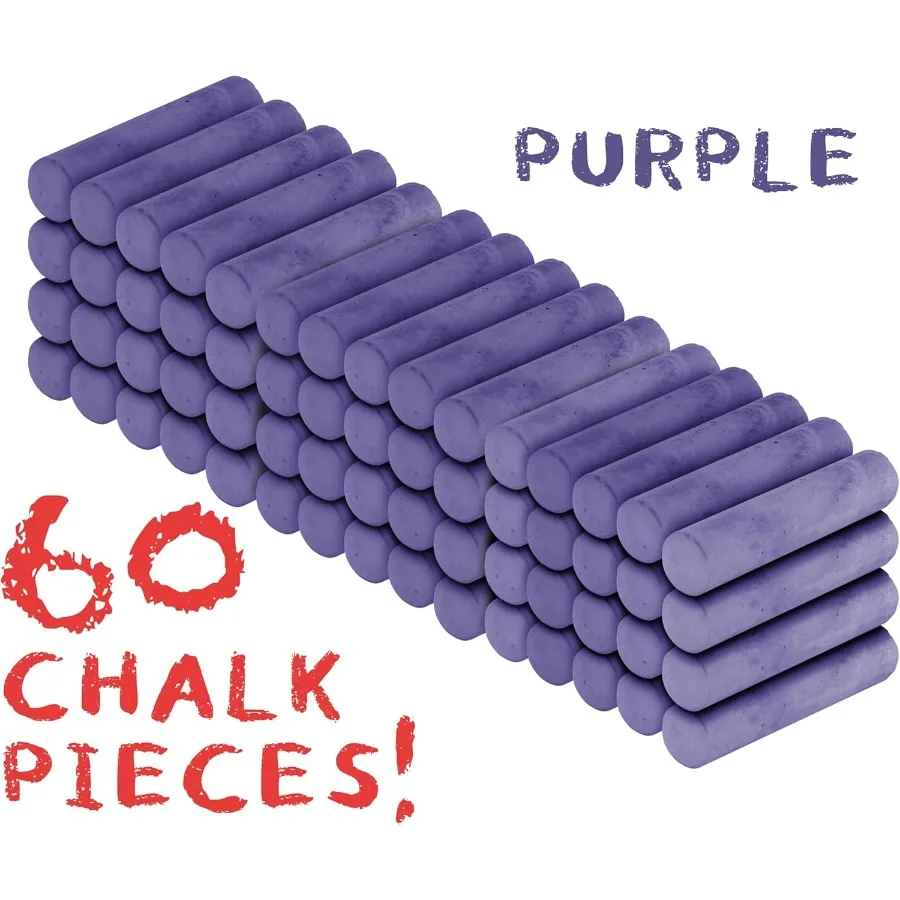 ชอล์กทางเท้าสีม่วง 60 แท่ง สำหรับงานศิลปะกลางแจ้งและการเล่นสร้างสรรค์บนทางเท้า เหมาะสำหรับกิจกรรมฤดูร้อนและการเรียนรู้