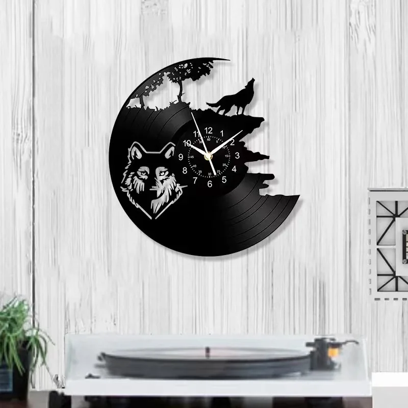 Creative Forest Roaring Wolf Vinyl Recording Wall Clock Art Decoration Modern Design Clock Living Room Bedroom Home Decoration