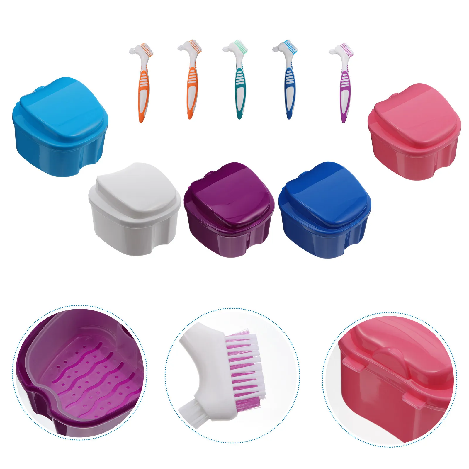 

10Pcs Denture Brush and Box Combo Resistant Material Storage for Fake Teeth Retainers Convenient Travel Solution