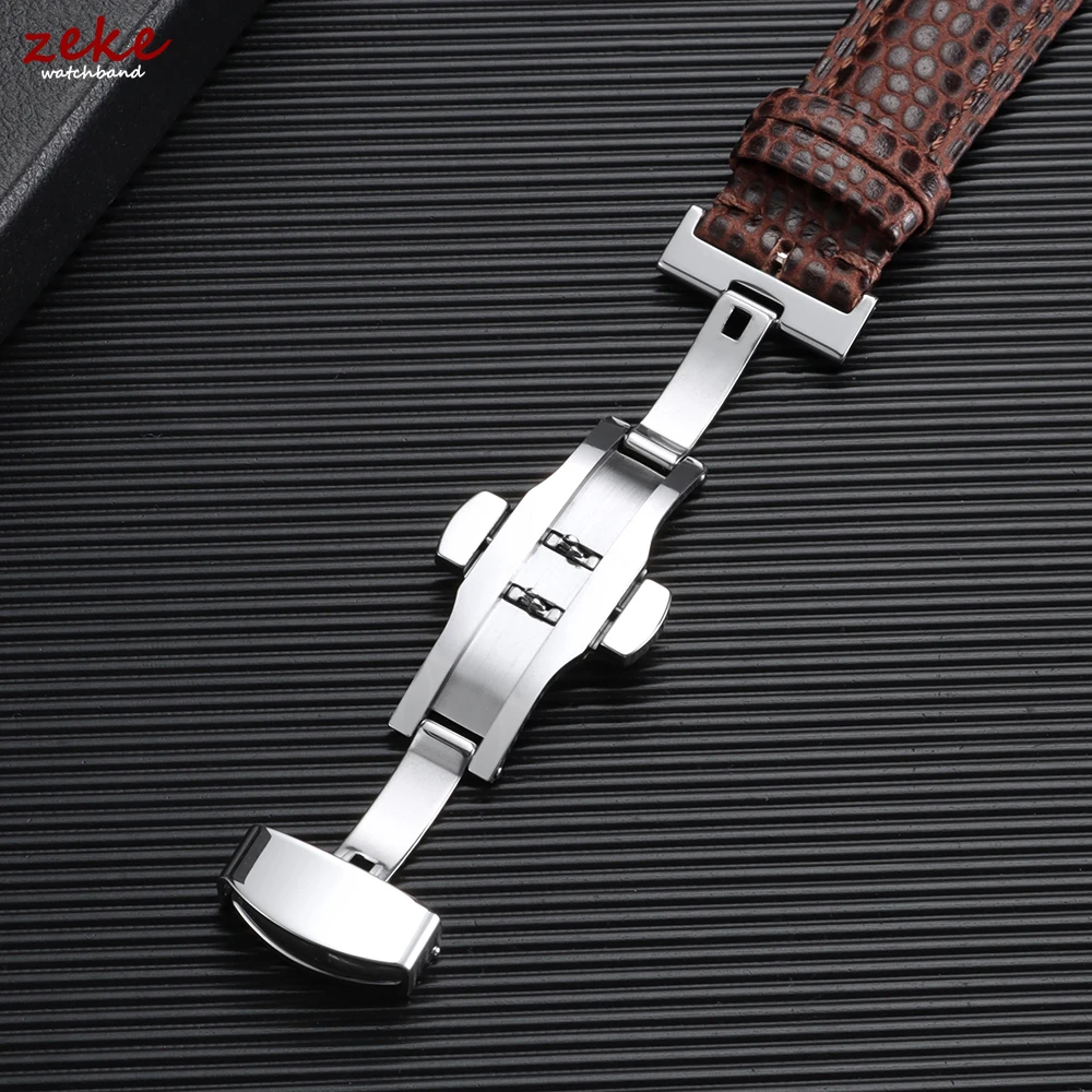 Butterfly Buckle Lizard Grain Genuine Cowhide Watch Strap Quick Release Leather Band Men Women 16/18/20/22mm Wristband Bracelet