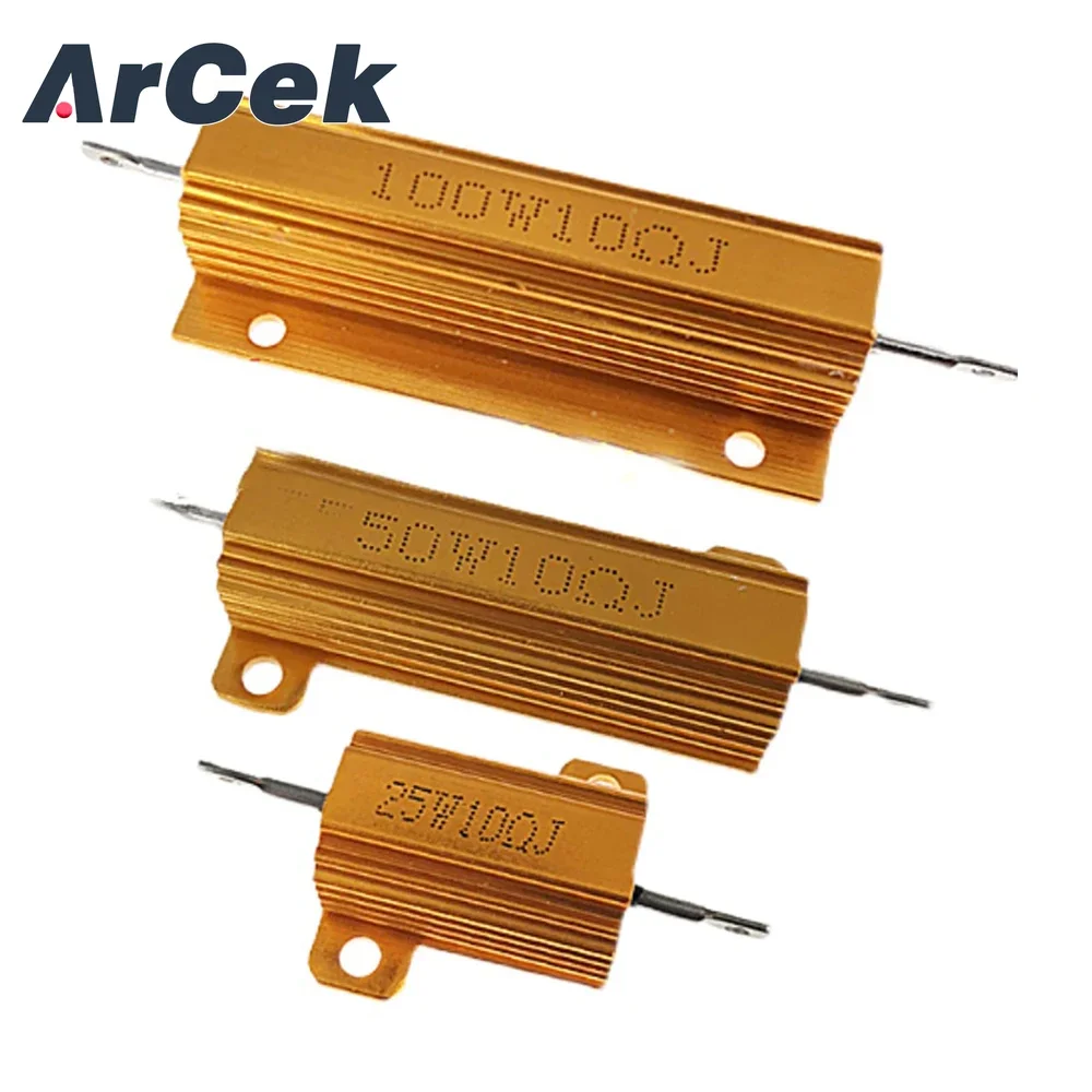 RX24 50W Watt Power Cooling Metal Shell Aluminium Gold Resistor 1K 500R 300R 200R 150R 100R 12R 10R 8R 6R 5R 4R 2R 1R 0.5R 0.1R