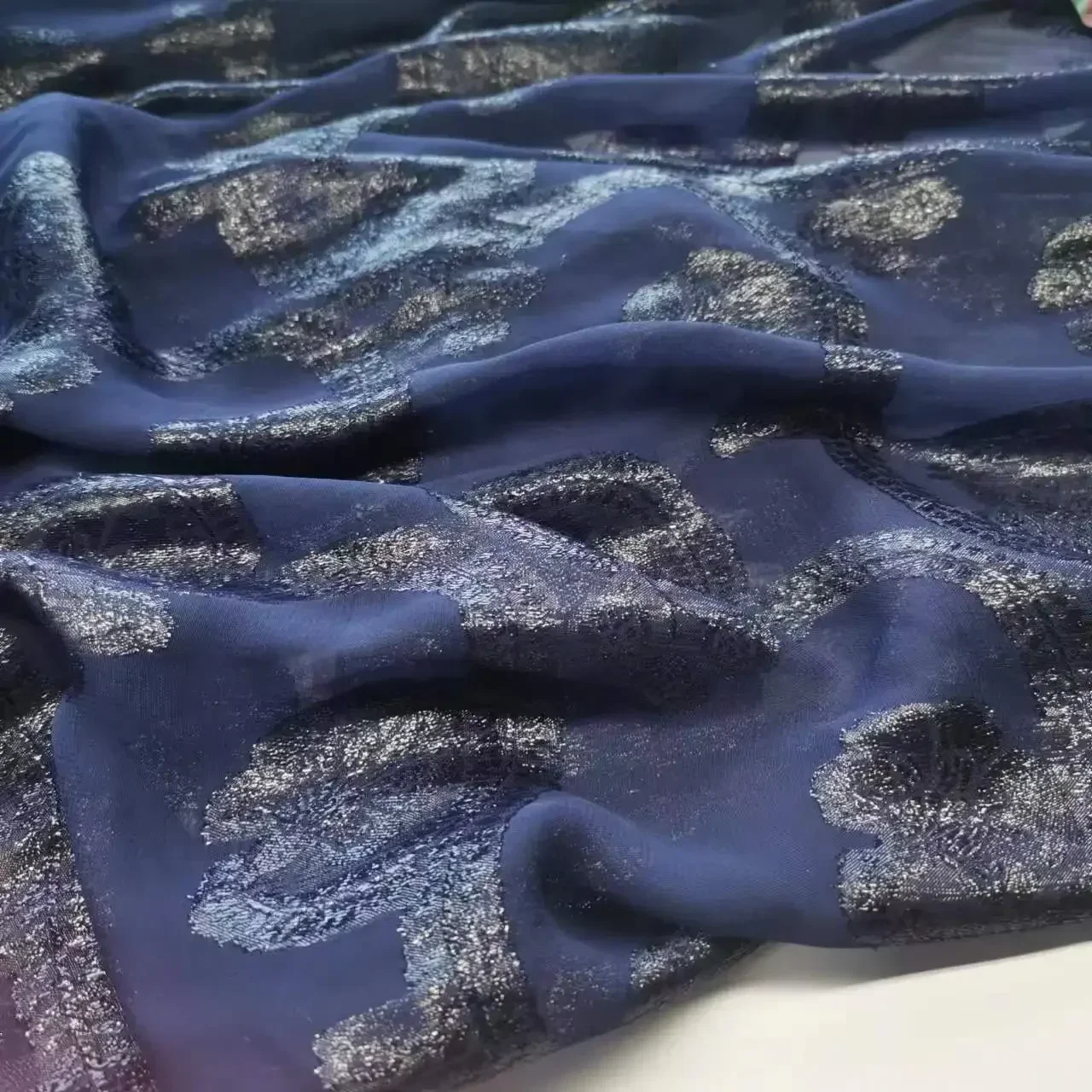 Shiny Lurex Polyester Chiffon Fabric Metallic Somali Dirac Dress Navy Decoration Sewing Material