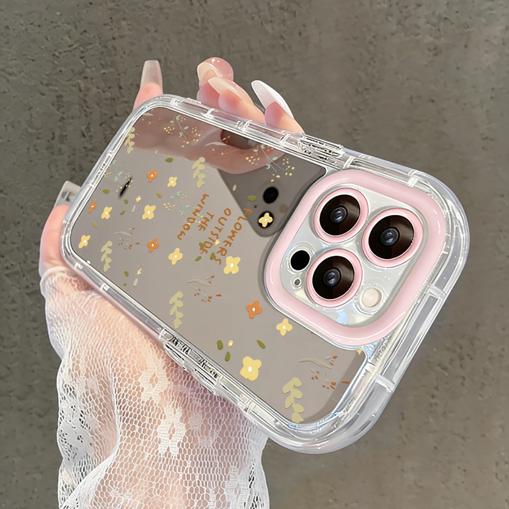 Niedliche Wildblumen- und Unkraut-Motiv Air Cushion Spiegel Handyhülle für iPhone 17 15 14 16 Pro Max 13 12 11 Pro XR XS 7 8 Plus 17Air Girl Cover – Detail 5