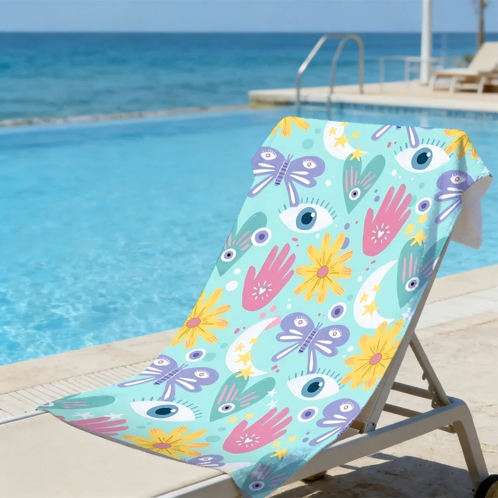 Whimsical Boho Beach Towel – Soft Absorbent Microfiber with Evil Eye, Moon & Star Print for Summer