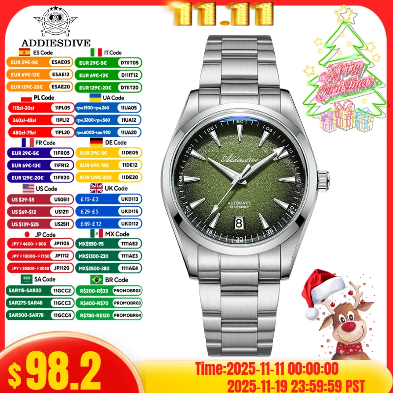 

ADDIESDIVE Men Luxury Watch 39mm Luxury NH35A Automatic Diving 316L Stainless Steel 100m Waterproof Mechanical Watch Luminous