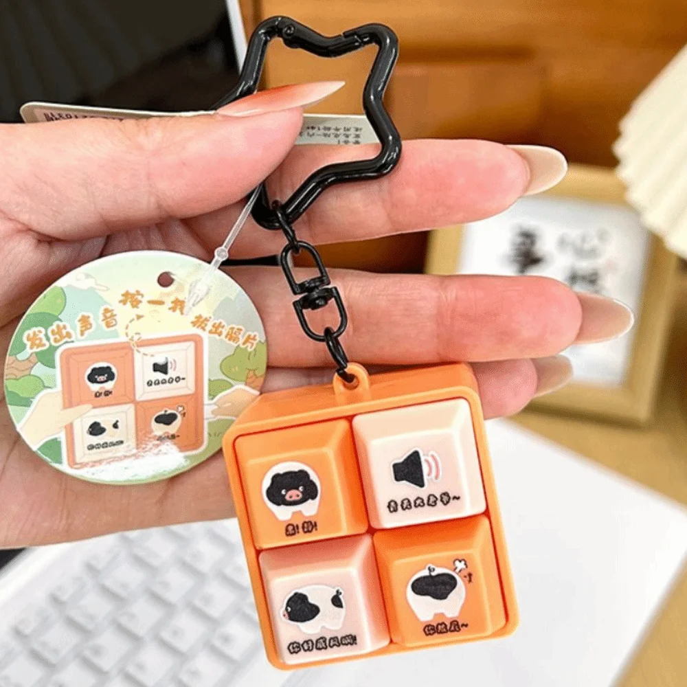 4-Button Keychain Wooden Material Lightweight Fidget Clicker Smooth Polished Edges Compact Portable Size Press Button
