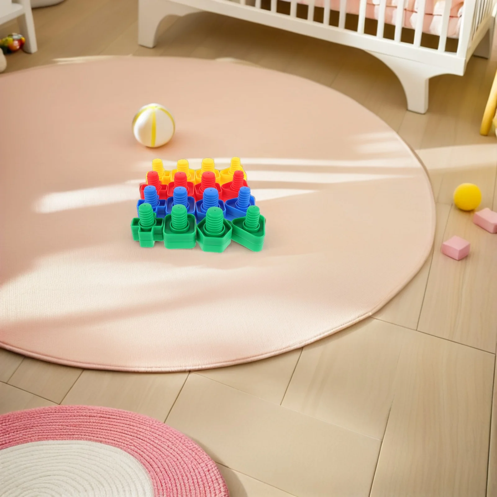 

32 Pairs Plastic Bolts Nuts Montessori Construction Set Large Pieces Shape Color Matching Preschool Fine Motor