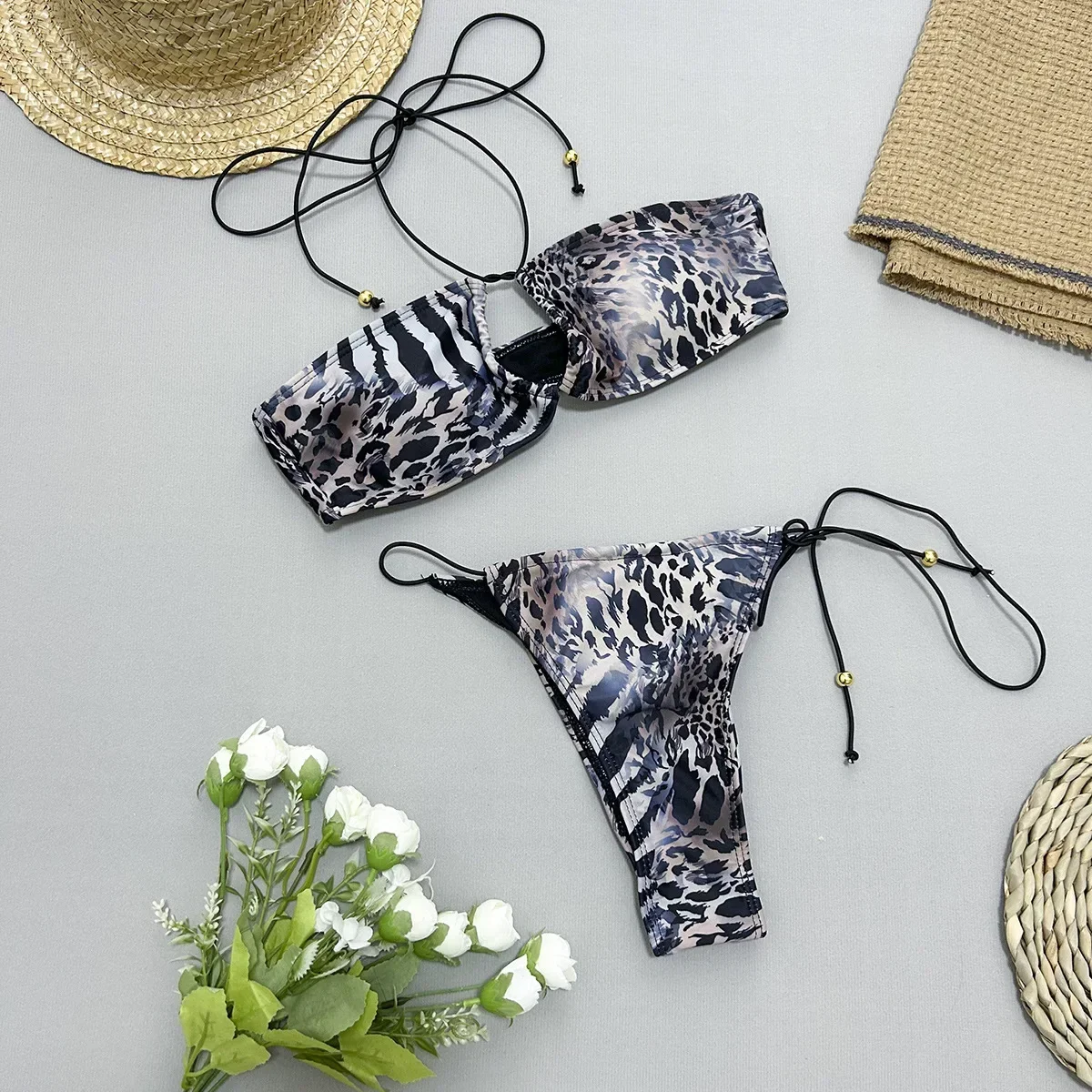 Microbikini De corte alto para mujer, traje De baño Bandage con estampado De realce, traje De baño Sexy con Tanga acolchado, Bikini, Trajes De Baño 2025