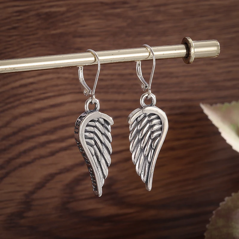 Retro Angel Wings Drop Earrings Gothic Punk Hypoallergenic Feather Earrings Men Women Fashion Cool Jewelry Gift