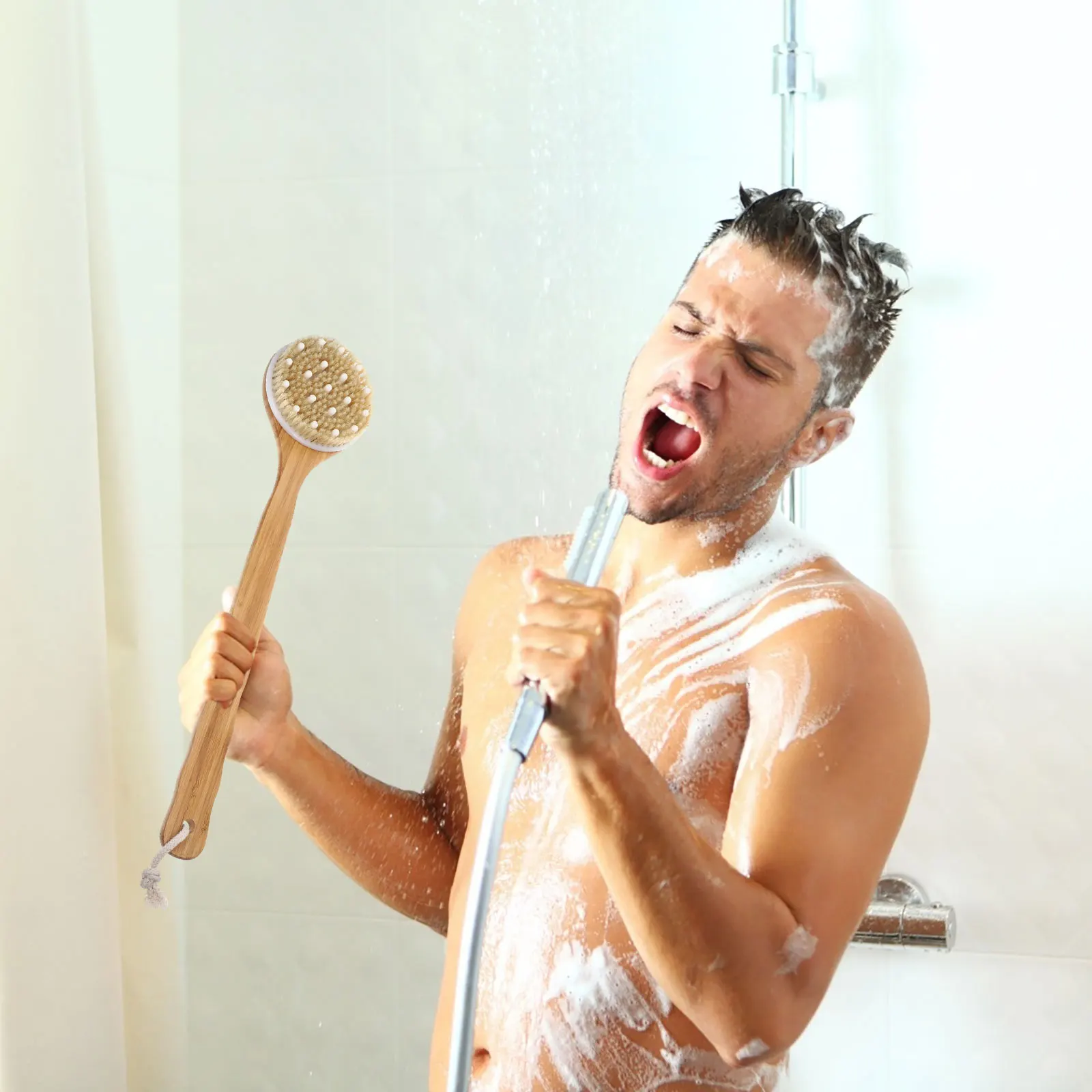 

1Pcs Anti-Slip Bath Brush Long Bamboo Handle Deep Cleansing Back Scrubber Soft Bristle Body Exfoliator Shower Scrub for Men