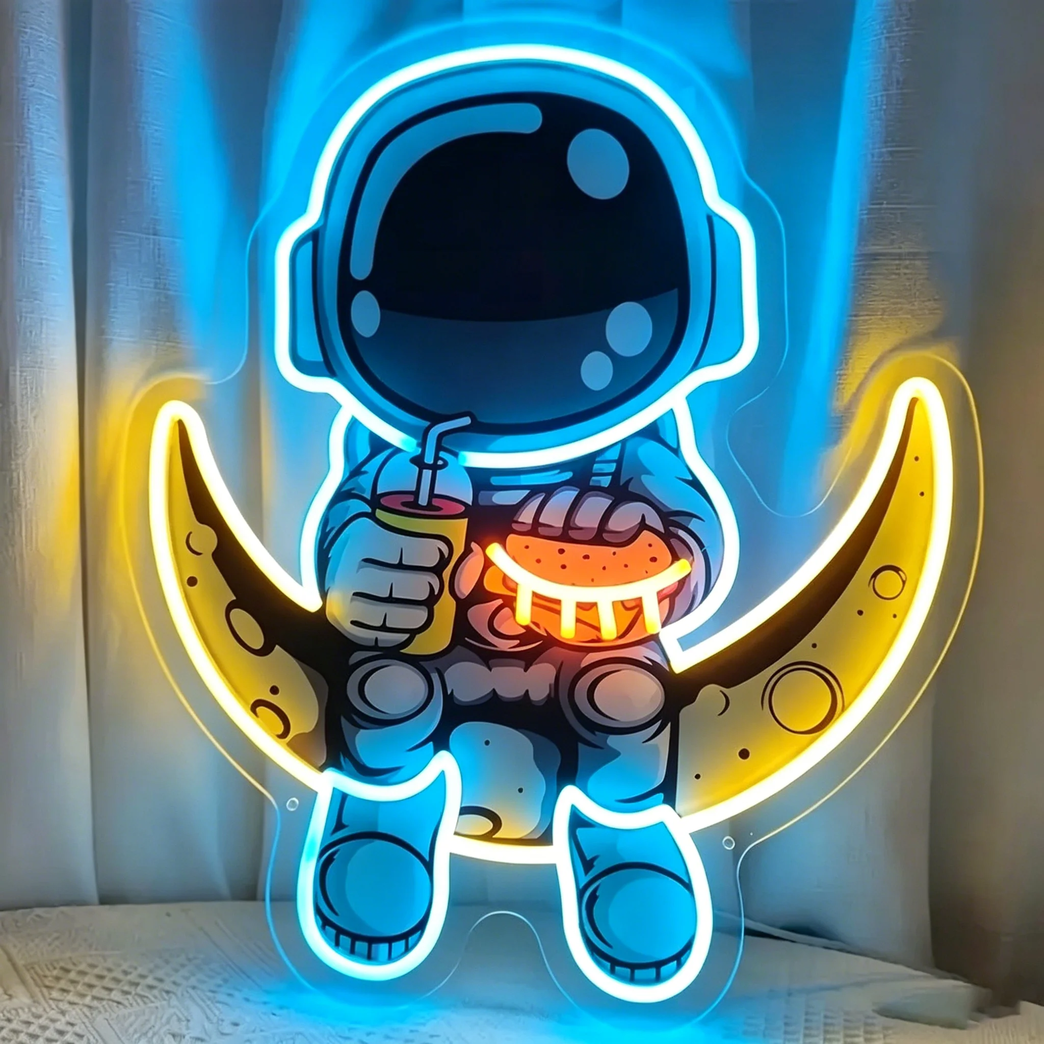 

Astronaut Eating Burger Neon Sign USB Powered LED Light For Game Room Home Bar