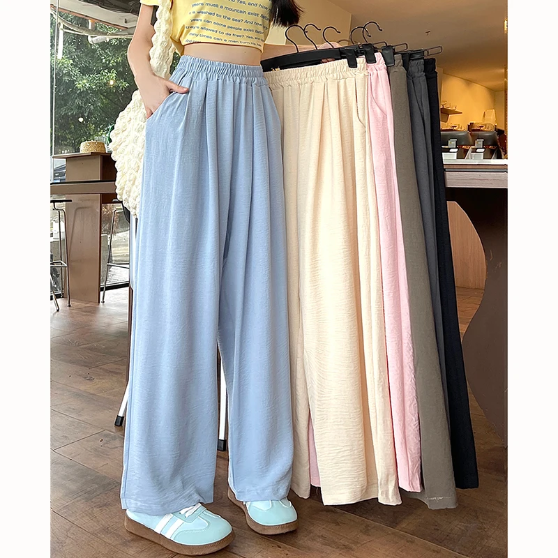 Women Summer Casual Streetwear Pants Lady Fashion Streetwear Baggy Wide Leg Trousers Female High Waisted Straight Leg Joggers