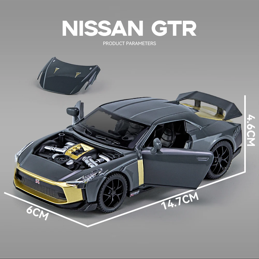 موديل سيارة لعبة Diecast من نيسان GTR50 ، سبيكة سوبركار ، سحب خلفي ، ضوء صوت ، مجموعة هدايا ، 1:32