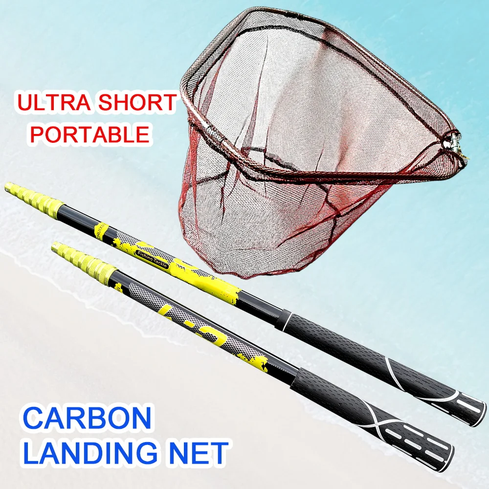 

JOF 8MM Lightweight Telescopic Carbon Fiber Fishing Landing Net Fish Pole 4.0M 3.0M 2.1M Carp Fly Hand Dip Net Travel