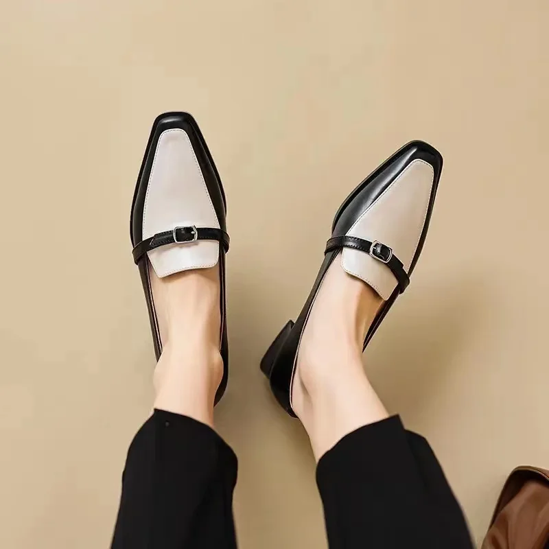 

Женские Ретро Лоферы Phoentin 2023, весенние офисные туфли из натуральной кожи смешанных цветов, туфли на низком каблуке с пряжкой FT2256