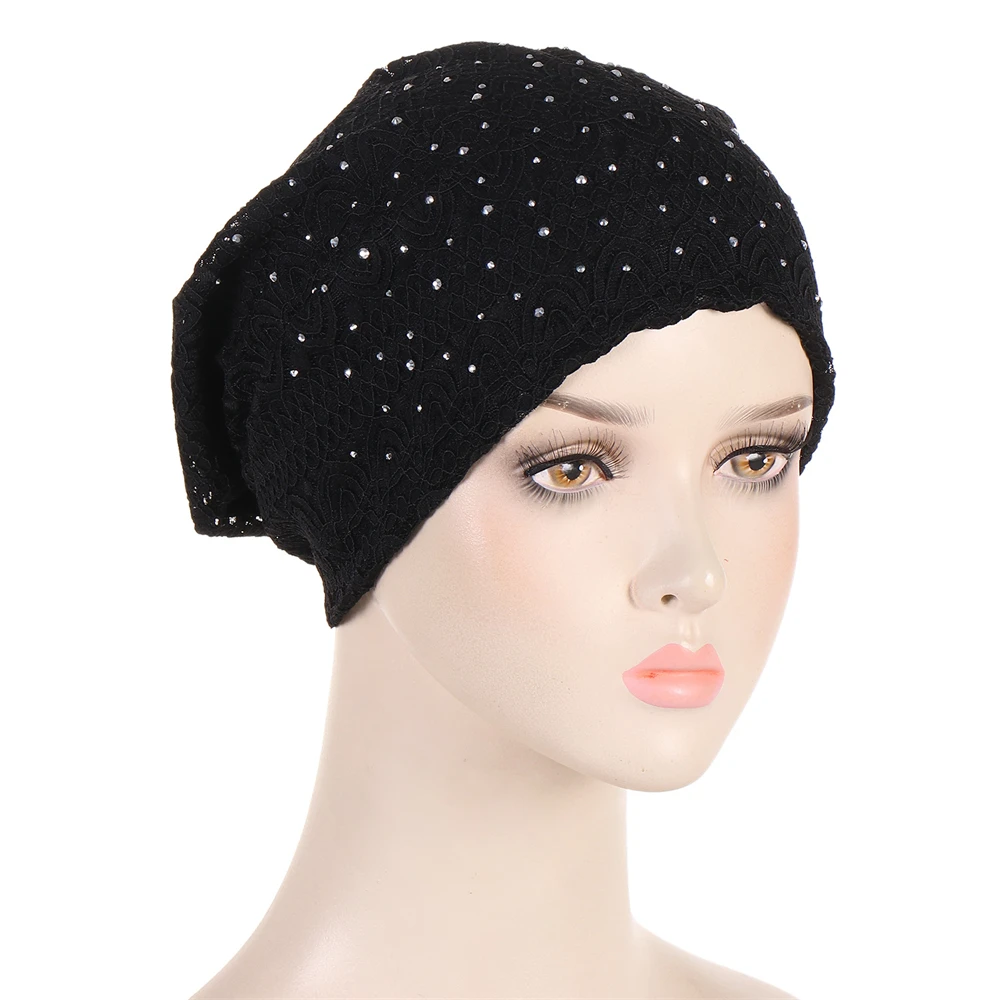 Frauen Spitze Blume Diamanten Mützen Slouchy Motorhaube muslimischen Hijab Baggy Kopftuch Turban Haarausfall Schädel Krebs Chemo Cap Wrap