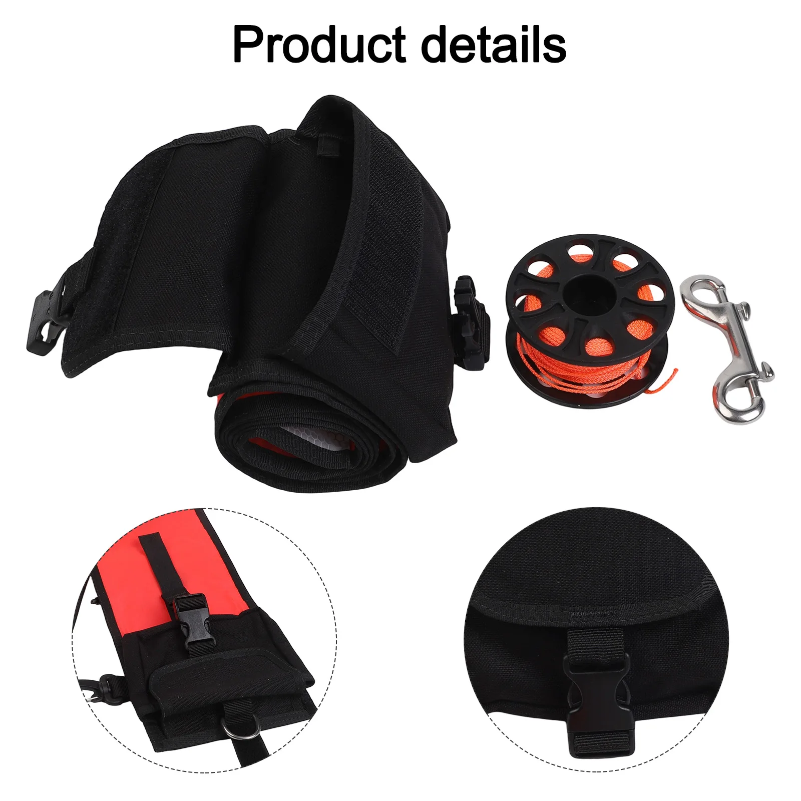 120x15cm Nylon Marker Buoy for Scuba Diving for smb with 30m String Spool and Stainless Steel Snap for Diver Safety