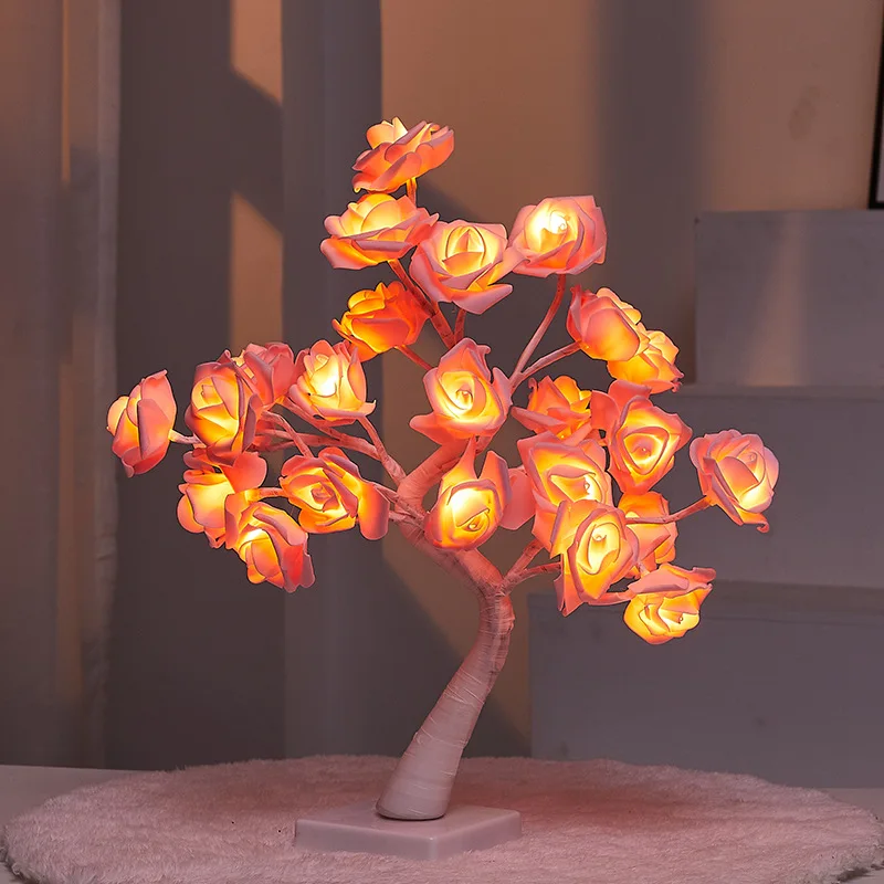 Big LED Rose Tree Lights USB Plug Table Lamp Fairy Flower Night Light For Home Party Christmas Wedding Bedroom Decoration Gift