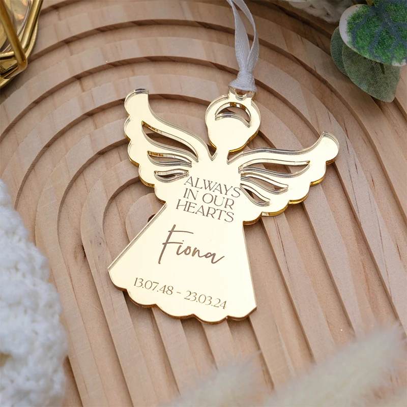 Étiquettes d'ange personnalisées, 20 pièces, souvenirs funéraires, célébration de la vie, Service commémoratif, étiquettes souvenirs en acrylique personnalisées