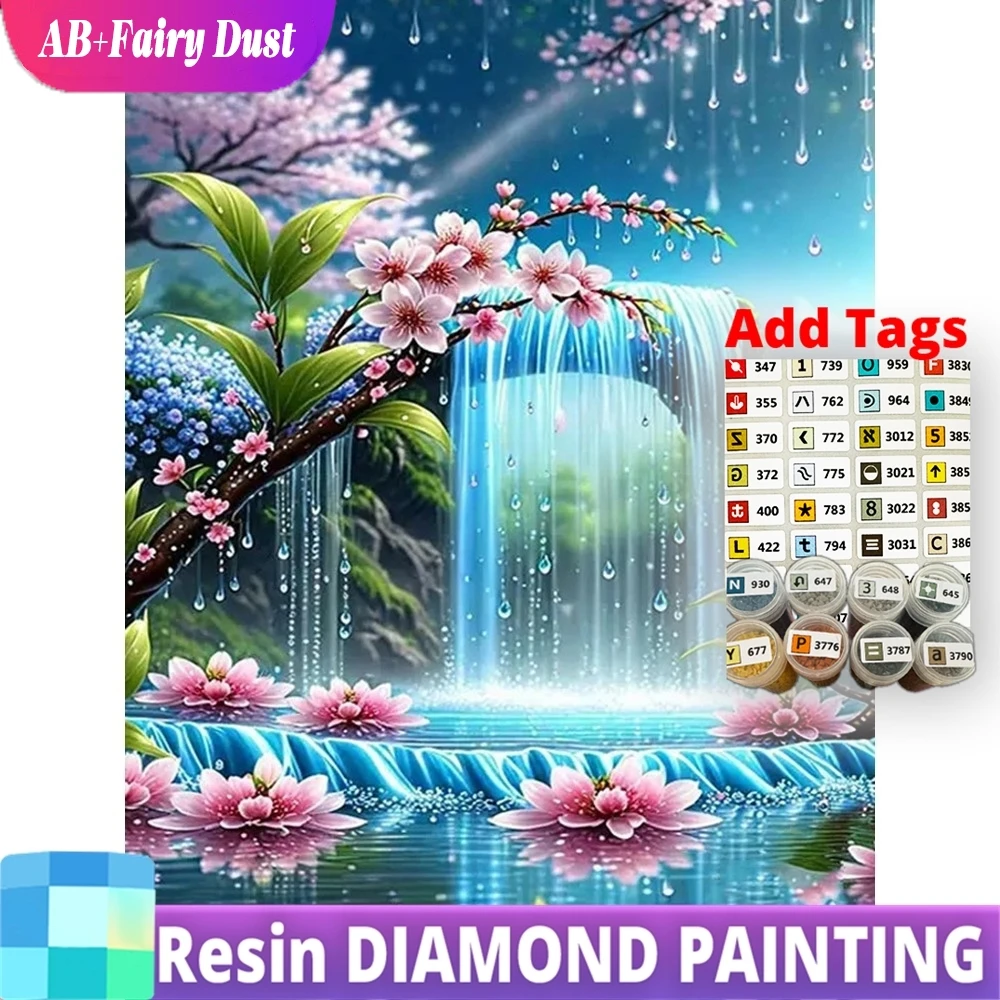 

Resin AB Fairy Dust 5D DIY Diamond Embroidery Lotus Flower Mosaic Lake New Arrival Painting Picture Rhinestones Handmade Hobby
