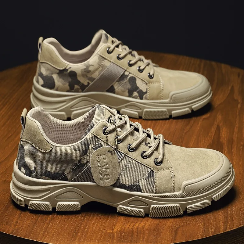 Homens camuflagem ferramentas sapatos tendência sapatos de lona sola grossa sapatos de trabalho outono tênis casuais sapato de condução antiderrapante walkingoafers