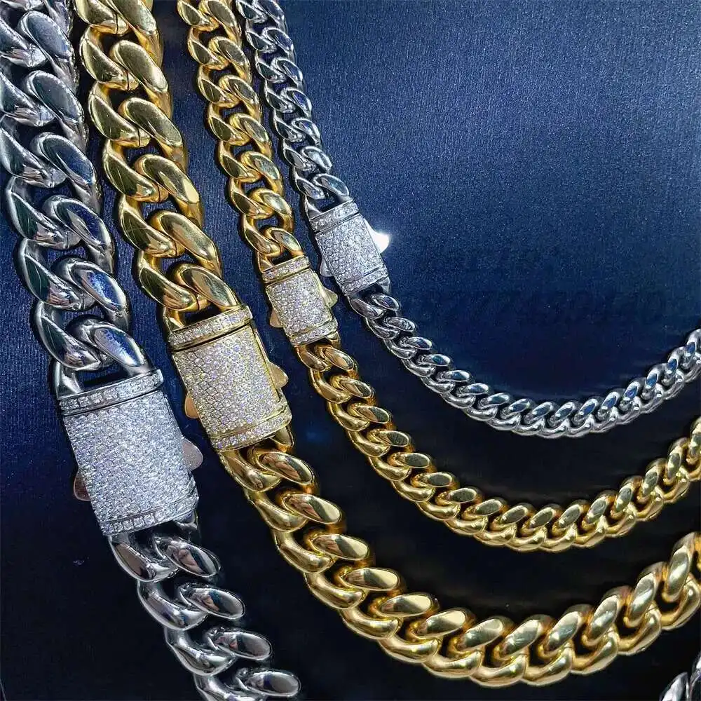 

Fashion Jewelry 316l Stainless Steel with Cz or Vvs Moissanite Cuban Chain Hip Hop Jewelry Miami Cuban Link
