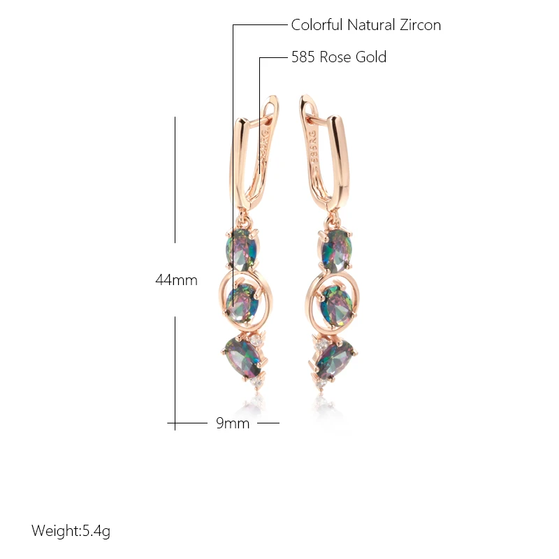 Kinel New 585 Rose Gold Color Women Drop Earrings Unusual Colourful Natural Zircon Fashion Long Earrings Daily Vintage Jewelry