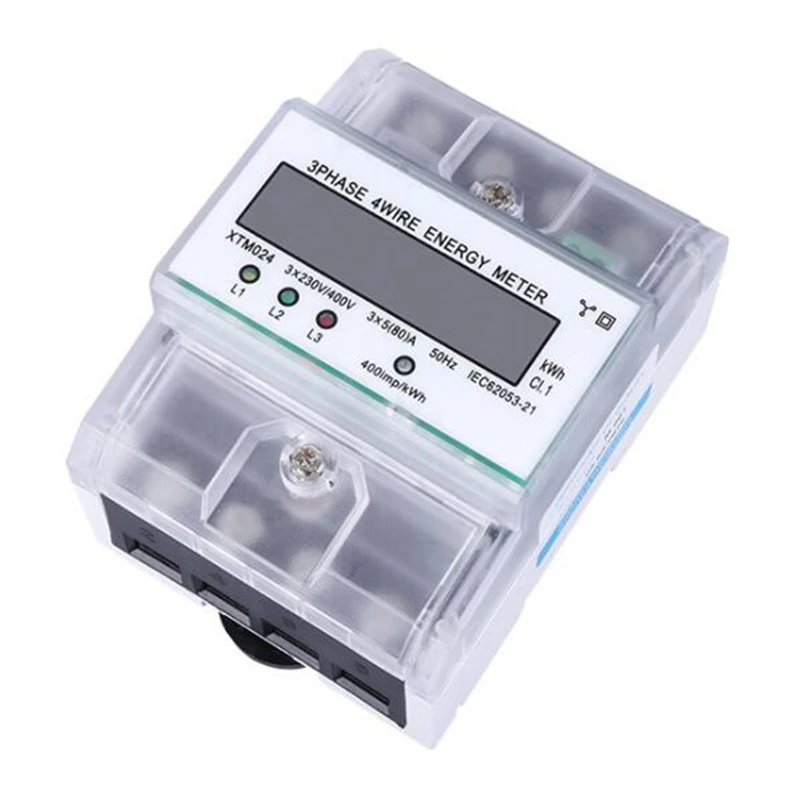 3 Phase 4 Wire Energy Meter 220/380V 5-80A Energy Consumption Kwh Meter DIN Rail Installation Digital Power Meter